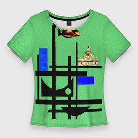 Женская футболка 3D Slim с принтом Дома и линии в Курске,  |  | архитектура | геометрия | линии | строения | фигуры
