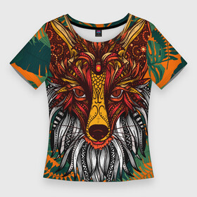 Женская футболка 3D Slim с принтом Рыжая Лиса африканский узор  Разноцветная лисичка в Курске,  |  | afrika | cute | fox | mandala | pattern | арт с лисой | африка | зверь | лис | лиса арт | лисёнок | лисица | лисонька | милота | много цветов | мордочка лисы | паттерн | рисунок лисы | рыжий | тропики