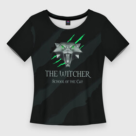 Женская футболка 3D Slim с принтом The Witcher School of the Cat в Курске,  |  | school of the cat | the witcher | witcher | ведьмак | школа кота