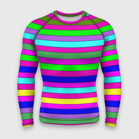 Мужской рашгард 3D с принтом Multicolored neon bright stripes в Курске,  |  | bright stripes | multicolored | neon | stripes | неоновые полосы | полосатый узор | яркие полосы