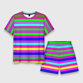 Мужской костюм с шортами 3D с принтом Multicolored neon bright stripes в Курске,  |  | bright stripes | multicolored | neon | stripes | неоновые полосы | полосатый узор | яркие полосы