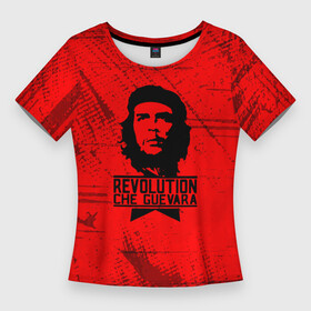 Женская футболка 3D Slim с принтом Че Гевара  на красном фоне в Курске,  |  | anarchy | che | che guevara | comandante | hasta la victoria siempre | анархия | гевара | до победы всегда | историческая личность | комунист | куба | революция | социализм | фидель кастро | че | че гевара | эрнесто