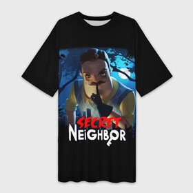 Платье-футболка 3D с принтом Secret Neighbor в Курске,  |  | hello neighbor | видеоигра | игра | привет сосед | сосед | теодор питерсон