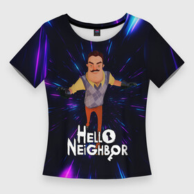 Женская футболка 3D Slim с принтом Hello Neighbor  Привет сосед  Бегущий сосед в Курске,  |  | Тематика изображения на принте: hello neighbor | видеоигра | игра | ник рот | привет сосед | сосед | теодор питерсон