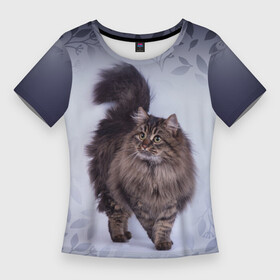 Женская футболка 3D Slim с принтом Красивый сибирский котик в Курске,  |  | cat | pussy | киса | кися | котик | котэ | кошка | кошки | пушистик | сибирская кошка | сибирский | сибирь