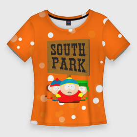 Женская футболка 3D Slim с принтом Южный Парк  на фоне кружков в Курске,  |  | south park | sp | батерс | баттерс | гарисон | кайл брофловски | картман | кеннет | кенни | маккормик | марш | мистер | мультфильм | ренди | саус парк | сауспарк | стэн | стэнли | твик | эрик | южный парк | юп