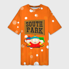 Платье-футболка 3D с принтом Южный Парк  на фоне кружков в Курске,  |  | south park | sp | батерс | баттерс | гарисон | кайл брофловски | картман | кеннет | кенни | маккормик | марш | мистер | мультфильм | ренди | саус парк | сауспарк | стэн | стэнли | твик | эрик | южный парк | юп