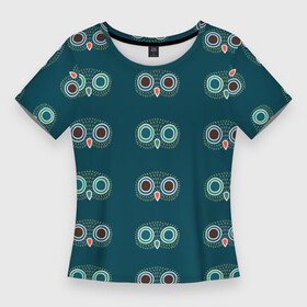 Женская футболка 3D Slim с принтом Совиный парад в Курске,  |  | Тематика изображения на принте: глаза | клоны | паттерн | перышки | птицы | совы