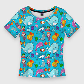 Женская футболка 3D Slim с принтом SEA DIVING в Курске,  |  | blue | diver | fish | m | ocean | snorkeling | water | whale | аквалангист | акула | вода | дайвер | дайвинг | животные | кит | море | морская жизнь | морская звезда | морской | морской конек | морской котик | океан | погружение