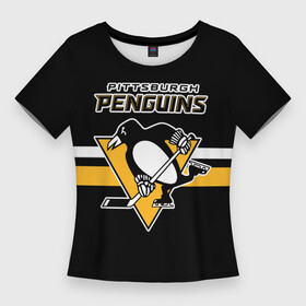 Женская футболка 3D Slim с принтом Питтсбург Пингвинз форма в Курске,  |  | nhl | pittsburgh penguins | нхл | питтсбург пингвинз | хоккей