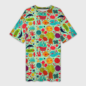 Платье-футболка 3D с принтом LOVE SUMMER SEA в Курске,  |  | ананас | бабочка | вода | волна | волны | дельфин | желтый | животное | животные | забавный | зеленый | корабль | коралл | краб | лето | море | мороженое | морская | морская звезда | морской конек | океан