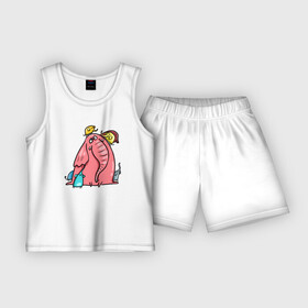 Детская пижама с шортами хлопок с принтом Розовая слоника со слонятами в Курске,  |  | Тематика изображения на принте: розовый слон | слон | слониха | слоны | слонята