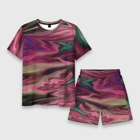Мужской костюм с шортами 3D с принтом Абстрактный размытый узор в розово зеленых цветах в Курске,  |  | abstract | abstract pattern | blur pattern | абстрактный узор | размытый узор | розовый
