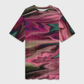 Платье-футболка 3D с принтом Абстрактный размытый узор в розово зеленых цветах в Курске,  |  | abstract | abstract pattern | blur pattern | абстрактный узор | размытый узор | розовый
