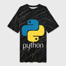 Платье-футболка 3D с принтом PYTHON  ЛОГО в Курске,  |  | big data | hacker | it | python | snake | айти | база данных | взлом | змея | искусственный интелект | кодер | нейросети | пайтон | питон | прогер | программирование | программист | разработчик | хакер