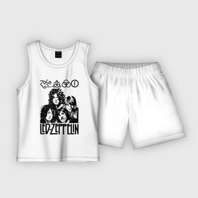 Детская пижама с шортами хлопок с принтом Led Zeppelin Black в Курске,  |  | british | england | folk | hardcore | hardrock | led zeppelin | metal | music | punk | retro | rock | usa | гранж | джимми пейдж | лед цеппелин | метал | музыка | панк | ретро | роберт плант | рок | сша | фолк