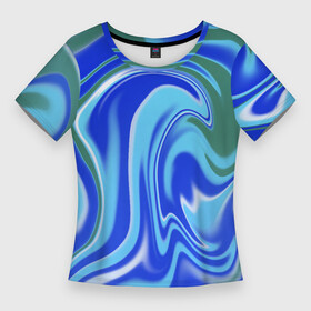 Женская футболка 3D Slim с принтом Тай дай с синим, зелёным и белым цветом в Курске,  |  | белый | вихрь | зелёный | паттерн | принт тай дай | разводы | синий | синий электрик | тай дай | текстура | яркий дизайн