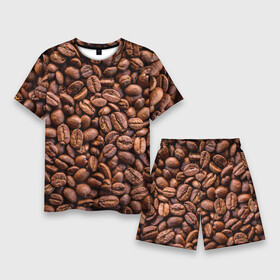 Мужской костюм с шортами 3D с принтом Зерна жареного кофе в Курске,  |  | Тематика изображения на принте: coffee | кофе | кофейные зерна | текстура