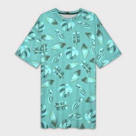 Платье-футболка 3D с принтом Абстрактный перламутровый фон из бирюзовых геометрических фигур в Курске,  |  | 3д | абстрактыный | бирюзовый | блестящий | геометрия | перламутровый | рандомный
