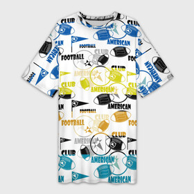 Платье-футболка 3D с принтом American football sports pattern в Курске,  |  | american football | sports pattern | американский | желтый | полосы | разноцветный узор | спортивный паттерн | футбол