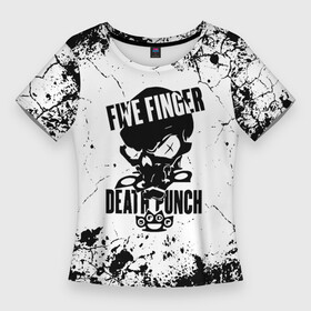 Женская футболка 3D Slim с принтом Five Finger Death Punch  мелкие трещины в Курске,  |  | 5fdp | 5фдп | five finger death punch | metal | music | skeleton | sounds | метал | музыка | рок | череп