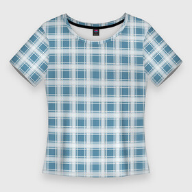 Женская футболка 3D Slim с принтом Бело голубой клетчатый узор в Курске,  |  | в клетку | клетчатый узор | светлая клетка | шотландка