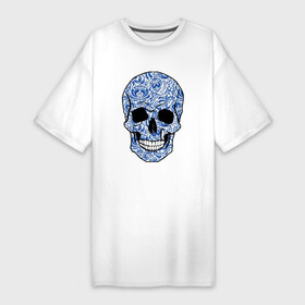 Платье-футболка хлопок с принтом Skull gzhel в Курске,  |  | artmen | skull | xthtg | арт | череп