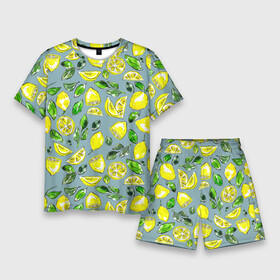 Мужской костюм с шортами 3D с принтом Порезанные лимоны  паттерн в Курске,  |  | greensoul | lemon | lemons | yellow lemons | желтые лимоны | желтые фрукты | желтый лимон | лимон | лимоны | рисунок лимонов | фрукт | фруктовая иллюстрация