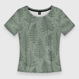 Женская футболка 3D Slim с принтом Листья папоротника на зеленом фоне Минимализм в Курске,  |  | fern | greensoul | leaves | листья | листья папоротника | минимализм | минималистичный | папоротник | растения | растительный