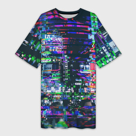 Платье-футболка 3D с принтом Ночной город  glitch в Курске,  |  | advertisement | city | glitch | lights | megapolis | night | глитч | город | мегаполис | ночь | огни