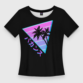 Женская футболка 3D Slim с принтом Ретро Пальмы Градиент в Курске,  |  | gradient | hieroglyphs | palm | palms | retro | tree | triangle | градиент | иероглифы | пальма | пальмы | ретро | треугольник