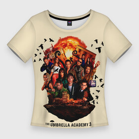 Женская футболка 3D Slim с принтом Академия Амбрелла 3 сезон в Курске,  |  | academy ambrella | five | umbrella | зонт | зонтик | нетфликс | пятый | файв