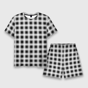 Мужской костюм с шортами 3D с принтом Black and white tartan check в Курске,  |  | black and white | tartan | клетка | клетчатый узор | узор в клетку | черно белый | шотландка