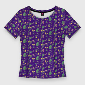 Женская футболка 3D Slim с принтом Цветы невероятной красоты на синем фоне в Курске,  |  | flor | floral | flower | herbal | клевер | лето | лютик | одуванчик | подорожник | поле | ромашки | цветочки | цветы