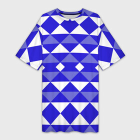 Платье-футболка 3D с принтом Бело синий геометрический узор в Курске,  |  | белый | геометрические фигуры | геометрический узор | синий | треугольники