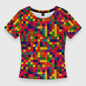 Женская футболка 3D Slim с принтом Компьютерная мозаика в Курске,  |  | игра | компьютер | мозаика | пиксели | пиксель | пиксельная графика | тетрис