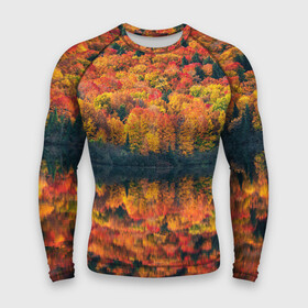 Мужской рашгард 3D с принтом Осенний лес  отражение в озере в Курске,  |  | autumn | colors | fall | forest | nature | деревья | зелень | краски | лес | листья | озеро | осень | отражение | природа