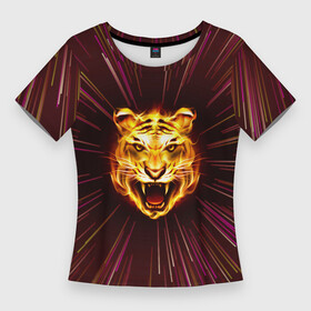 Женская футболка 3D Slim с принтом Stay Wild Tiger в Курске,  |  | animals | cats wild | energy | flame | stay wild | tiger | wildlife | дикая | животные | кошка дикая | линии | пламя | полёт через вселенную | тигр | энергия