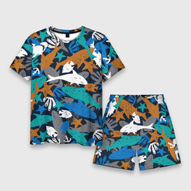 Мужской костюм с шортами 3D с принтом Акула и другие обитатели океана в Курске,  |  | anchor | coral | fish | ocean | pattern | sea | shark | starfish | акула | коралл | море | морская звезда | океан | паттерн | рыба | якорь