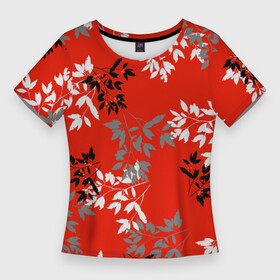 Женская футболка 3D Slim с принтом Черные и серые ветки на красном фоне в японском стиле в Курске,  |  | autumn | berries | berry | black | branches | china | fall | gray | japan | leaves | oriental | pattern | red | rowanberry | ветви | ветки | восток | восточный стиль | китай | красный | листья | осень | паттерн | рябина | серый | черный | ягоды | япония