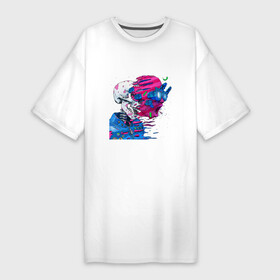 Платье-футболка хлопок с принтом Techno skull в Курске,  |  | abstraction | blast wave | color | colorful | optical illusions | абстракция | взрывная волна | красочный | оптические иллюзии | техно | цветной | череп