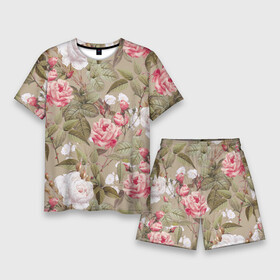 Мужской костюм с шортами 3D с принтом Белые и Красные Розы в Курске,  |  | flowers | rose | summer | белый | букет | красный | лето | природа | растение | розы | сад | садоводство | флора | цветы