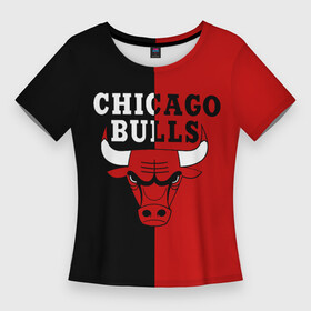 Женская футболка 3D Slim с принтом Чикаго Буллз black  red в Курске,  |  | basketball | chicago bulls | баскетбол | быки | чикаго буллз