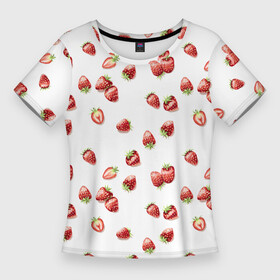 Женская футболка 3D Slim с принтом Клубничка, паттерн в Курске,  |  | berries | harvest | pattern | strawberry | summer | vegan | веган | клубника | клубничка | лето | огород | паттерн | правильное питание | россыпь | сад | урожай | ягоды