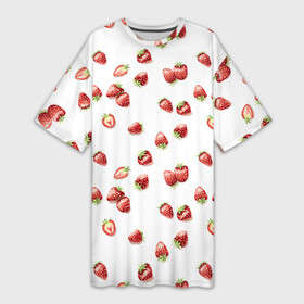 Платье-футболка 3D с принтом Клубничка, паттерн в Курске,  |  | berries | harvest | pattern | strawberry | summer | vegan | веган | клубника | клубничка | лето | огород | паттерн | правильное питание | россыпь | сад | урожай | ягоды