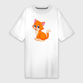 Платье-футболка хлопок с принтом Оранжевый котик сидит и смотрит в Курске,  |  | abstraction | animal | art | artwork | cat | colorful | colors | graphics | kitten | patterns | surrealism | sweethuman | sweethumen | абстракция | арт | графика | животное | искусство | кот | котёнок | котик | кошка | разноцветный | сюрреализм | узоры | 