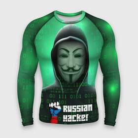 Мужской рашгард 3D с принтом Russian hacker green в Курске,  |  | hack | hacker | rus | russia | welcome to russia | анонимус | герб | герб россии | из россии | патриотизм | российская федерация | россия | русский | рф | хак | хакер