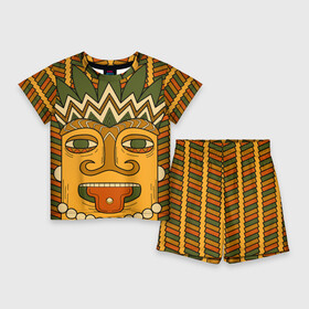Детский костюм с шортами 3D с принтом Polynesian tiki CHILLING в Курске,  |  | Тематика изображения на принте: africa | bora bora | fiji | hawaii | island | nature | ocean | polynesia | samoa | tahiti | tiki | африка | гаваи | истукан | лето | орнамент | острова | пляж | полинезия | серфинг | тики | тропики | туризм | этнический