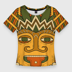Женская футболка 3D Slim с принтом Polynesian tiki CHILLING в Курске,  |  | Тематика изображения на принте: africa | bora bora | fiji | hawaii | island | nature | ocean | polynesia | samoa | tahiti | tiki | африка | гаваи | истукан | лето | орнамент | острова | пляж | полинезия | серфинг | тики | тропики | туризм | этнический