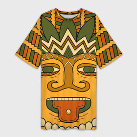 Платье-футболка 3D с принтом Polynesian tiki CHILLING в Курске,  |  | Тематика изображения на принте: africa | bora bora | fiji | hawaii | island | nature | ocean | polynesia | samoa | tahiti | tiki | африка | гаваи | истукан | лето | орнамент | острова | пляж | полинезия | серфинг | тики | тропики | туризм | этнический